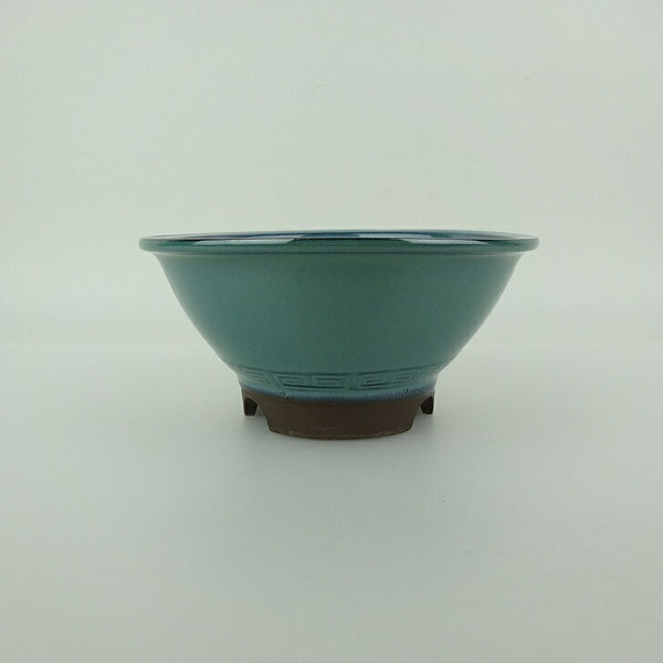 盆栽鉢 万古焼 萬古 小型 長辺 約13cm 丸鉢 縁付 スリ鉢 雷紋 釉薬 新品 数量物 t1198404748