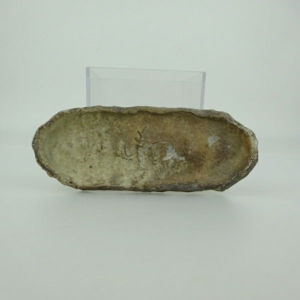 中古  陶板 花台 長辺 約14cm 変形 楕円 飾台 置物台 花飾 陶製 盆栽台 鉢皿  中古品 m1198412355
