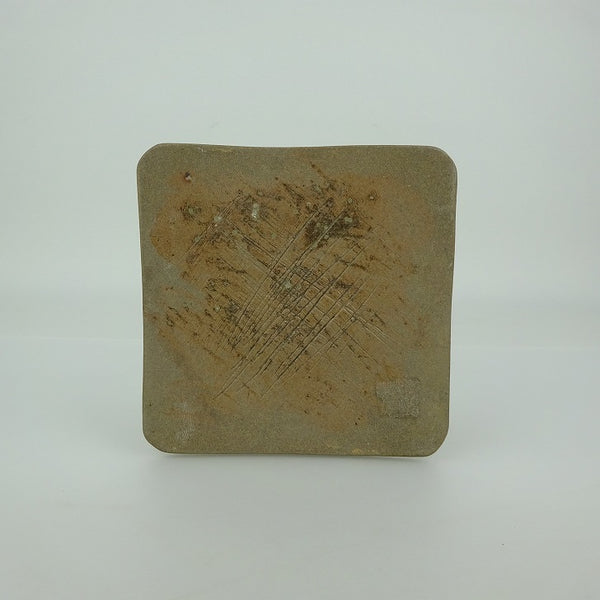 中古  陶板 花台 竹山 長辺 約10.8cm 正方 飾台 置物台 花飾 陶製 盆栽台 鉢皿  中古品 g1198416533