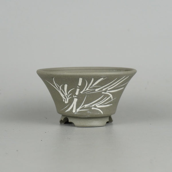 盆栽鉢 昇寿 小鉢 長辺 約8.8cm 丸鉢 竹 笹 絵鉢 数量物 新品 e1198415357