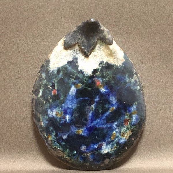 陶板 文山 越前文山 花台 長辺 約14.5cm なす型 飾台 置物台 花飾 釉薬 陶製 盆栽台  新品 k1198410368