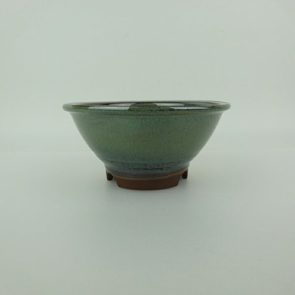 盆栽鉢 万古焼 萬古 小型 長辺 約13cm 丸鉢 縁付 スリ鉢 雷紋 釉薬 新品 数量物 u1198431454