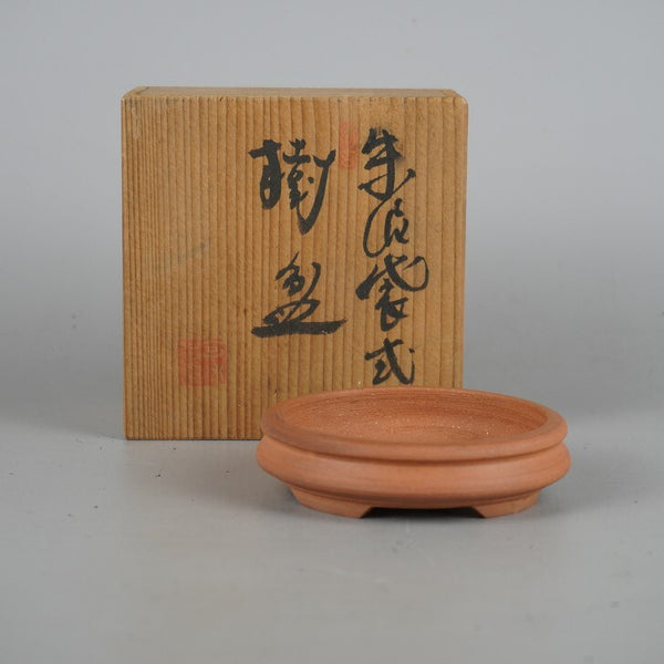 中古盆栽鉢 山之衣 梅甫 小鉢 長辺 約9cm 丸鉢 泥物 共箱付 観賞用  中古鉢 v1198435792