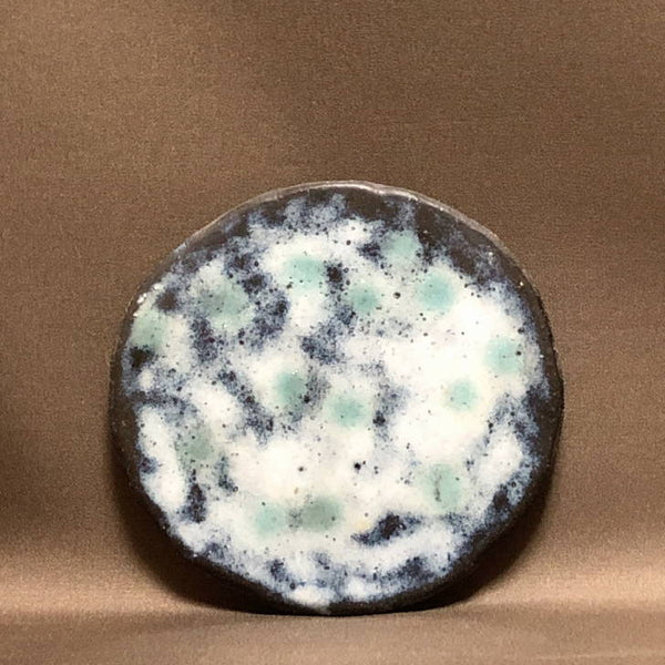 陶板 文山 越前文山 花台 長辺 約12.5cm 丸型 飾台 置物台 花飾 釉薬 陶製 盆栽台  新品 o1198428760