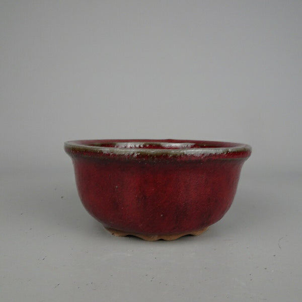 盆栽鉢 落款なし 小型 長辺 約 12cm 丸鉢 外縁 釉薬 中国鉢 新品 数量物 n1198408777