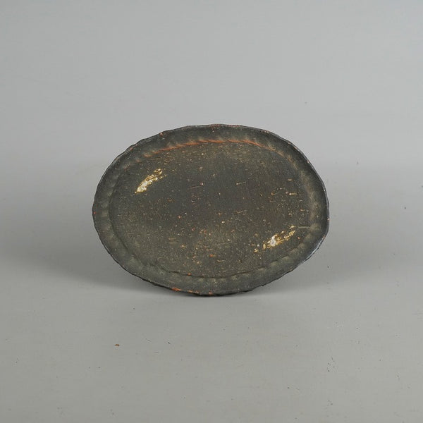 中古 陶板 花台 小型 長辺 約16cm 楕円 飾台 置物台 花飾 陶製 盆栽台 敷物 泥物  中古 t1198405999