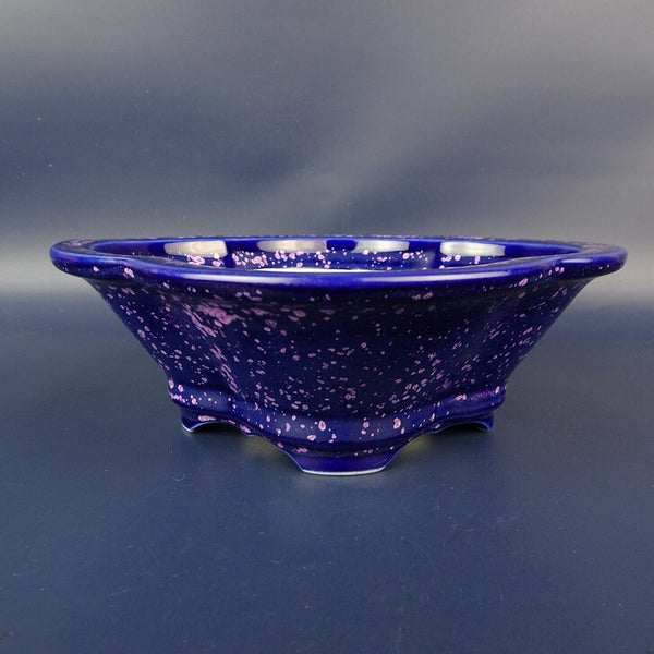 盆栽鉢 平安泉山 w落款 小型 長辺 約17cm 木瓜鉢 外縁 紫結晶 釉薬 新品 数量物 g1198413731