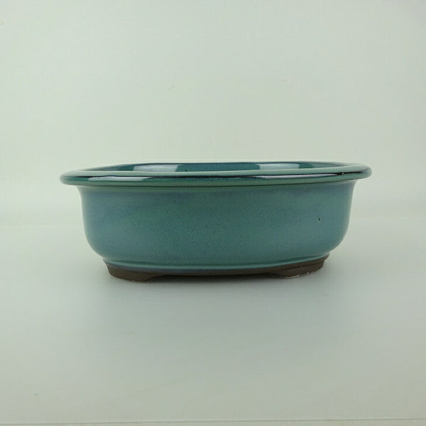 盆栽鉢 万古焼 萬古 中型 長辺 約21cm 楕円鉢 縁付 釉薬 新品 数量物 p1198418822