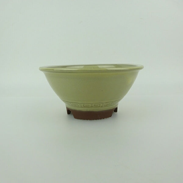 盆栽鉢 万古焼 萬古 小型 長辺 約13cm 丸鉢 縁付 スリ鉢 雷紋 釉薬 新品 数量物 w1198415152