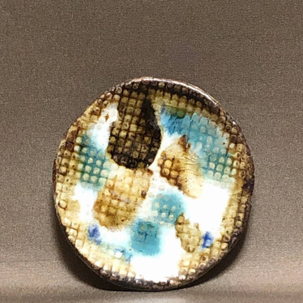 陶板 文山 越前文山 花台 長辺 約8.5cm 丸型 飾台 置物台 花飾 釉薬 陶製 盆栽台  新品 v1198434294