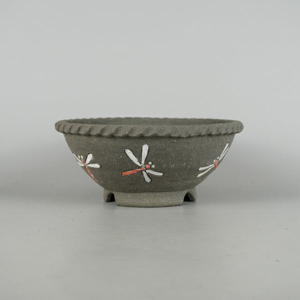 盆栽鉢 文山 越前文山 小型 長辺 約 19cm 鯖江園芸 丸鉢 色絵 蜻蛉 とんぼ トンボ 観賞用 l1198413166