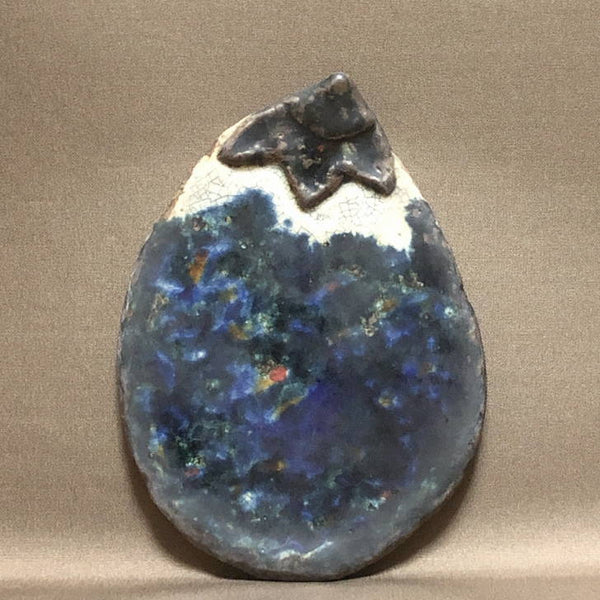 陶板 文山 越前文山 花台 長辺 約16.5cm なす型 飾台 置物台 花飾 釉薬 陶製 盆栽台  新品 1198408102