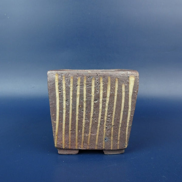 盆栽鉢 常滑 片 片岡 美津江 小鉢 長辺 約6.5cm 正方鉢 縦縞 模様 焼〆 角小鉢 新品 数量物 x1198412827