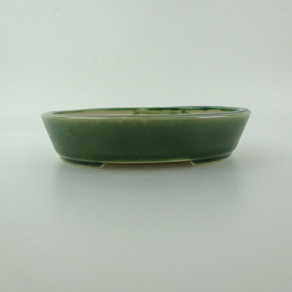 盆栽鉢 青香 小型 長辺 約11.8cm 楕円鉢 釉薬 q1198413919
