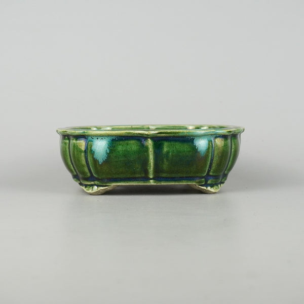 盆栽鉢 里美 寺畑陶園 小型 長辺 約17.3cm 剣 木瓜鉢 縁付 下帯 オリベ 釉薬 新品 数量物 x1198416854