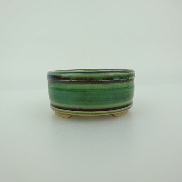 盆栽鉢 青香 小鉢 長辺 約6cm 丸鉢 上下帯 釉薬 新品 数量物 1198407412