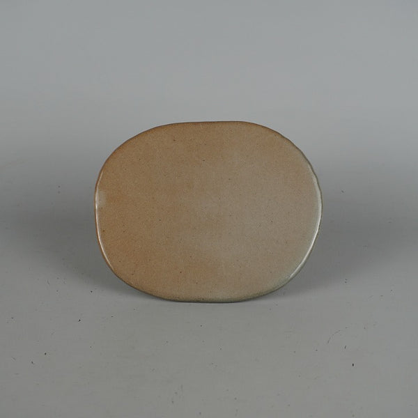 中古 陶板 花台 祥石 小型 長辺 約15.8cm 楕円 飾台 置物台 花飾 釉薬 陶製 盆栽台  中古 s1198419255