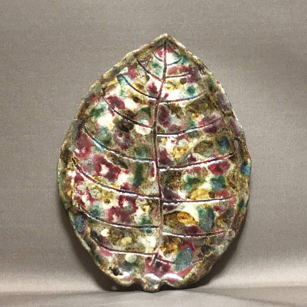 陶板 文山 越前文山 花台 長辺 約20.5cm リーフ型 飾台 置物台 花飾 釉薬 陶製 盆栽台  新品 p1198421309