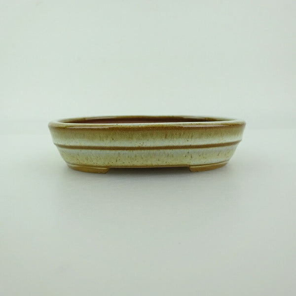 盆栽鉢 青香 小鉢 長辺 約10cm 楕円鉢 中帯 釉薬 新品 数量物 j1198413178