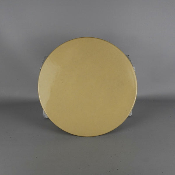 中古 陶板 鴻陽造 花台 中型 長辺 約34.5cm 丸 飾台 置物台 花飾 釉薬 陶製 盆栽台 鉢皿  中古 x1198416511