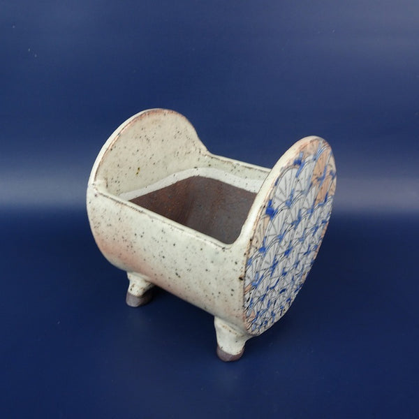 盆栽鉢 常滑 片 片岡 美津江 小型 高さ 約11.5cm 車紋 つづみ鉢 粉引 扇子柄 新品 数量物 g1198418729