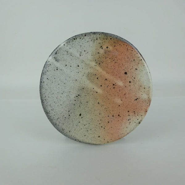 中古  陶板 花台 黎鳳造 長辺 約13cm 丸型 飾台 置物台 花飾 陶製 盆栽台 鉢皿 釉薬  中古品 r1198409259