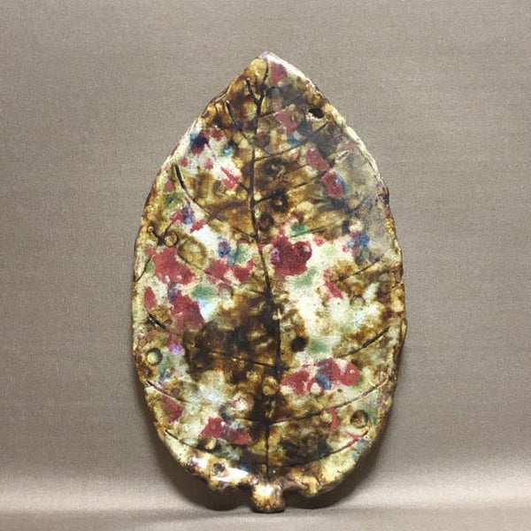 陶板 文山 越前文山 花台 長辺 約22.5cm リーフ型 飾台 置物台 花飾 釉薬 陶製 盆栽台  新品 m1198404141