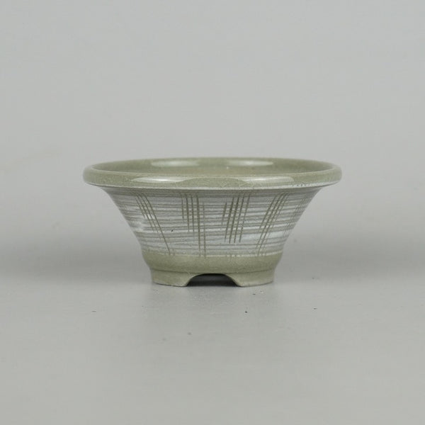 盆栽鉢 昇寿 小鉢 長辺 約8.5cm 丸鉢 縞模様 数量物 新品 1198407460