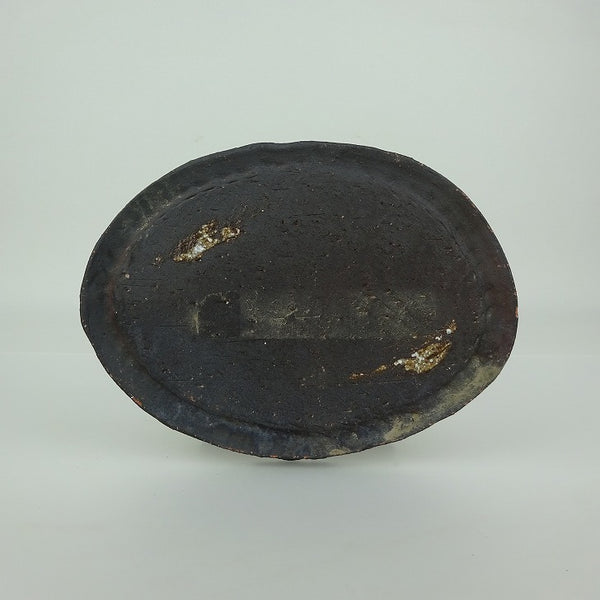 中古  陶板 花台 長辺 約16cm 楕円 飾台 置物台 花飾 陶製 盆栽台 敷物 泥物  中古品 g1198420718