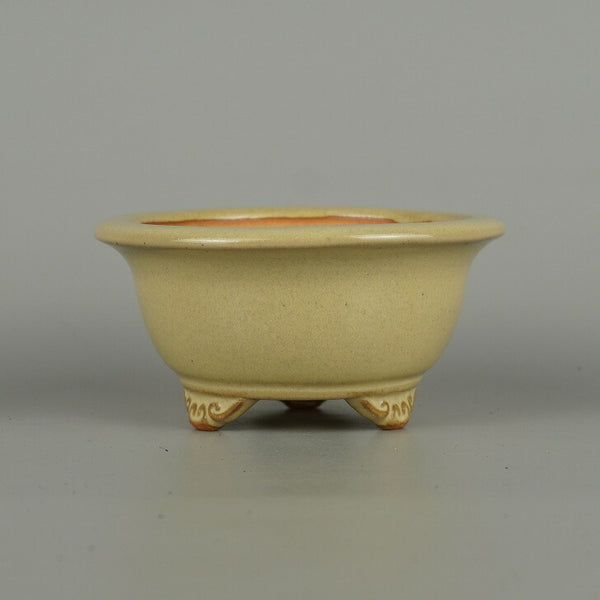 盆栽鉢 常滑 黎鳳 小型 長辺 約 12.5cm 丸鉢 外縁 雲足 白釉 釉薬 新品 数量物 m1198408271