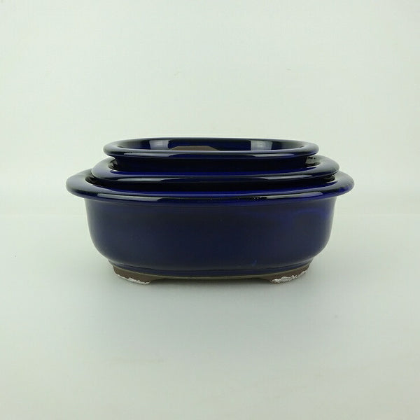 盆栽鉢 万古焼 萬古 3点セット 小型 中型 長辺 約21cm 楕円鉢 縁付 釉薬 新品 数量物 r1198408820