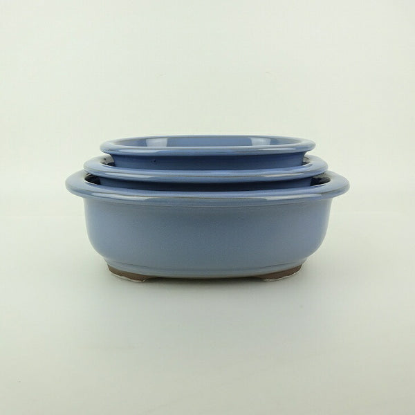 盆栽鉢 万古焼 萬古 3点セット 小型 中型 長辺 約21cm 楕円鉢 縁付 釉薬 新品 数量物 p1198419171