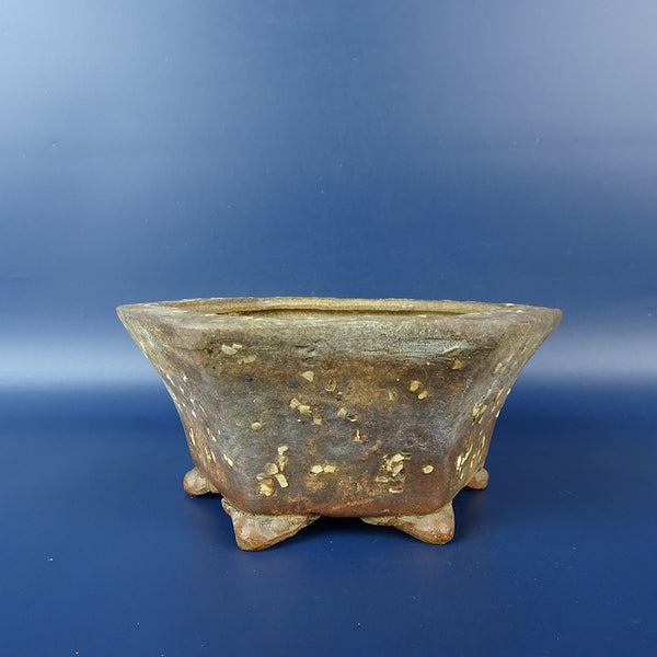 中古盆栽鉢 平安 虹泉 小型 長辺 約 14.7cm 六角鉢 梨皮 泥物  中古鉢 k1198411959