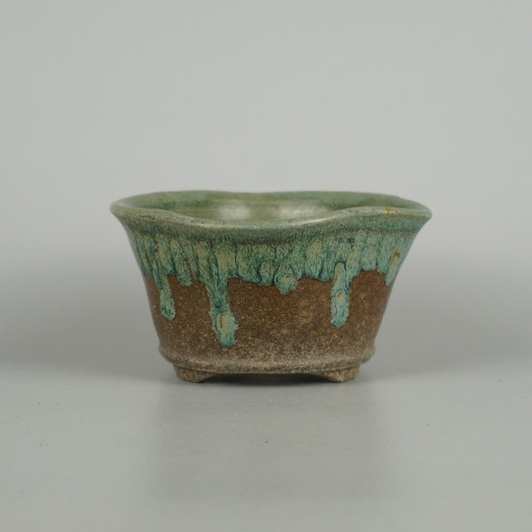 中古盆栽鉢 陶翠 小型 長辺 約 12.2cm 変形 丸鉢 釉薬  中古鉢 m1198407335
