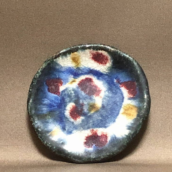 陶板 文山 越前文山 花台 長辺 約9cm 丸型 飾台 置物台 花飾 釉薬 陶製 盆栽台  新品 k1198413516