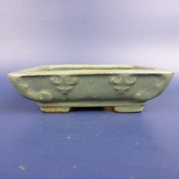 中古盆栽鉢 陶翠 小型 長辺 約11.5cm 長方鉢 浮彫 釉薬  中古鉢 d1198424718
