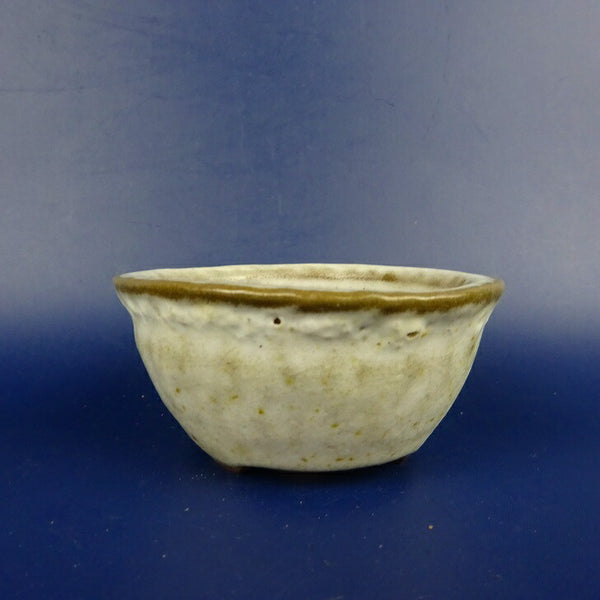 盆栽鉢 高雄香葉 小鉢 長辺 約8cm 丸鉢 外縁 切足 白釉 釉物  中古鉢 m1198409571