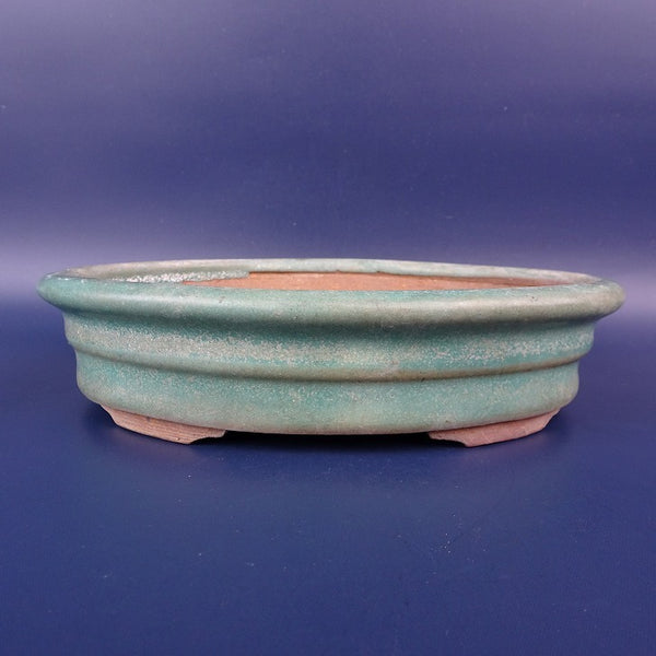 中古盆栽鉢 平安 虹泉 小型 長辺 約18.3cm 楕円鉢 外縁 中帯 釉薬  中古鉢 u1198431209