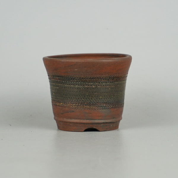 中古盆栽鉢 泥珠 小鉢 長辺 約7.5cm 丸鉢 彫入 下帯 泥物  中古鉢 v1198441213