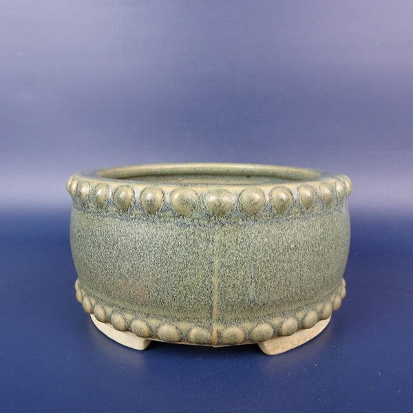 中古盆栽鉢 陶翠 小型 長辺 約 11cm 丸鉢 鋲打 釉薬  中古鉢 1198404077