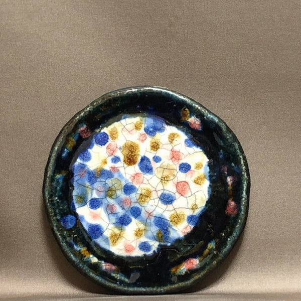 陶板 文山 越前文山 花台 長辺 約14.5cm 丸型 飾台 置物台 花飾 釉薬 陶製 盆栽台  新品 h1198429905