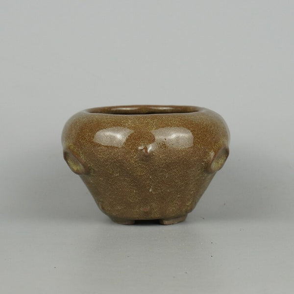 中古 盆栽鉢 夢寿蔵 小型 長辺 約10.5cm 丸鉢 釉薬  中古鉢 b1198422911