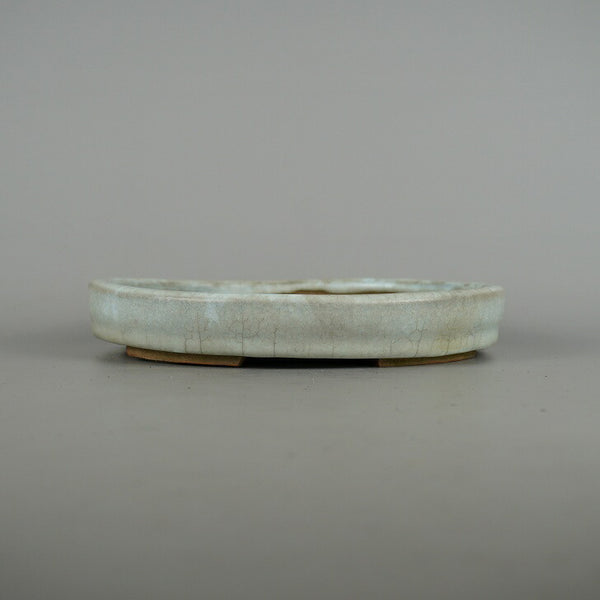 中古盆栽鉢 平安 虹泉 中型 長辺 約 21.8cm 楕円鉢 釉薬  中古鉢 m1198409170