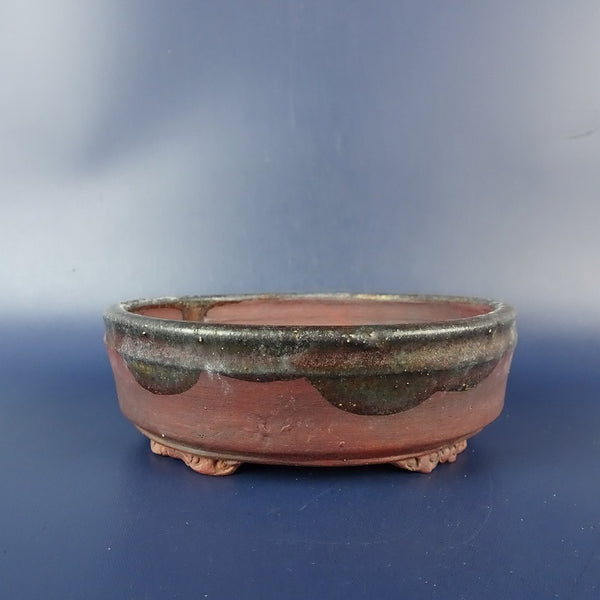 中古盆栽鉢 泥珠 小型 長辺 約 10.5cm 楕円鉢 釉薬  中古鉢 j1198411889