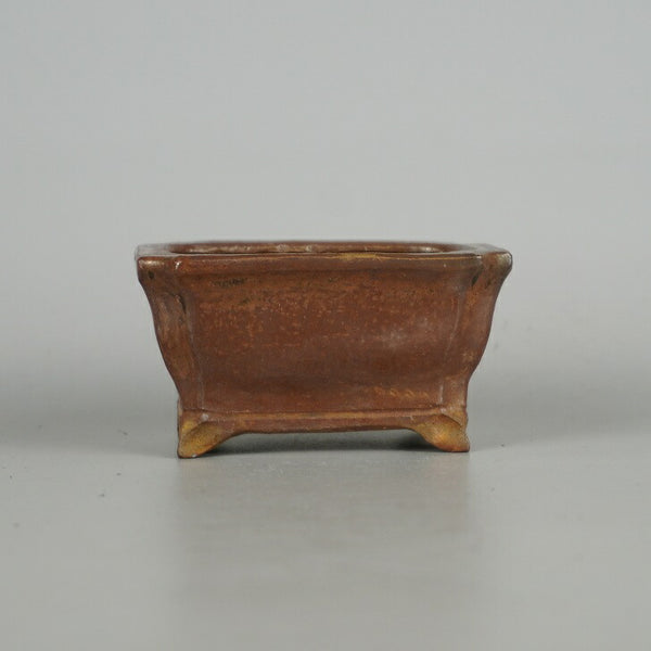 中古盆栽鉢 夢寿蔵 小鉢 長辺 約 8.8cm 長方鉢 縁付 隅切 釉薬  中古鉢 s1198408990