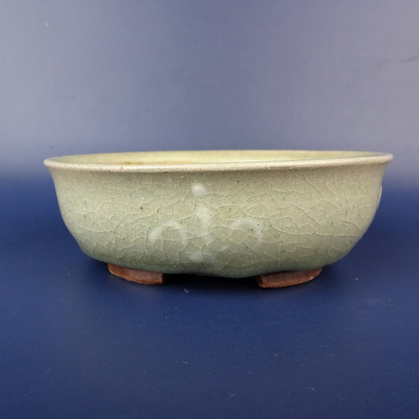 中古盆栽鉢 平安 虹泉 小型 長辺 約11.5cm 楕円鉢 貫入 釉薬  中古鉢 h1198425717