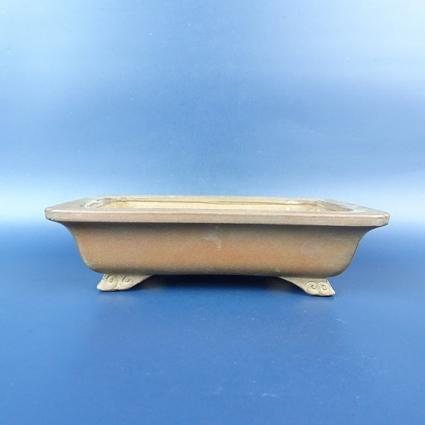 中古盆栽鉢 美芸 小型 長辺 約15.4m 長方鉢 外縁 隅入 雲足 泥鉢  中古鉢 g1198415892