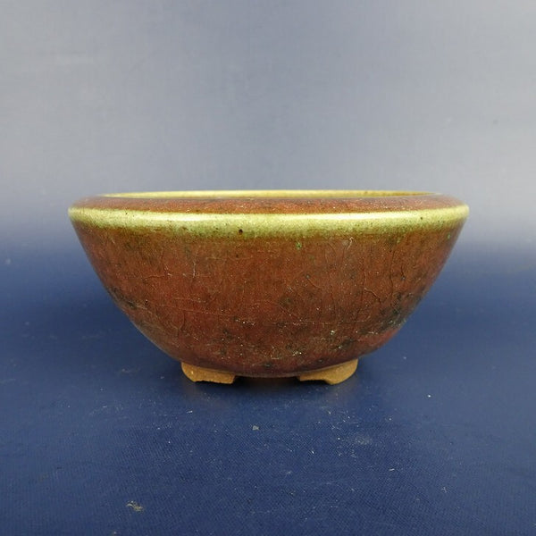 中古盆栽鉢 平安虹泉 小鉢 長辺 約9.2cm 丸鉢 釉薬  中古鉢 o1198423278