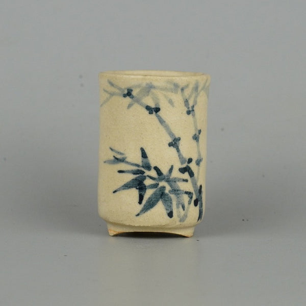 中古盆栽鉢 是好 常矩 小鉢 高さ 約 6cm 丸鉢 染付 竹 笹 観賞用  中古鉢 k1198412315