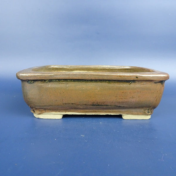 中古盆栽鉢 夢寿蔵 小型 長辺 約14cm 長方鉢 釉薬  中古鉢 g1198413099